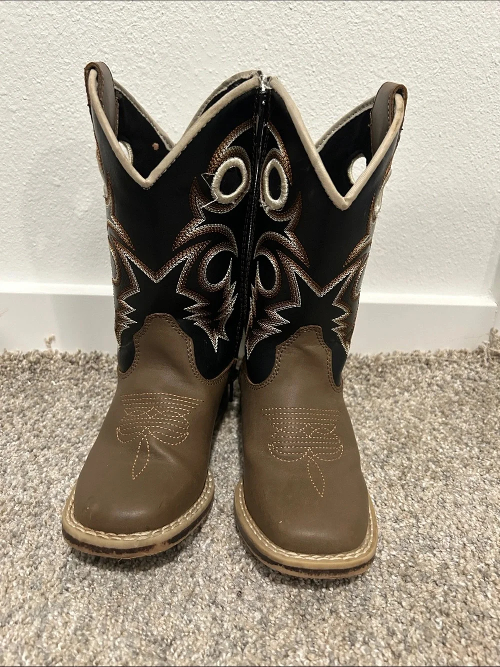 DOUBLE BARREL TODDLER BOYS' BROWN TRACE ZIPPER WESTERN BOOTS - SQUARE TOE